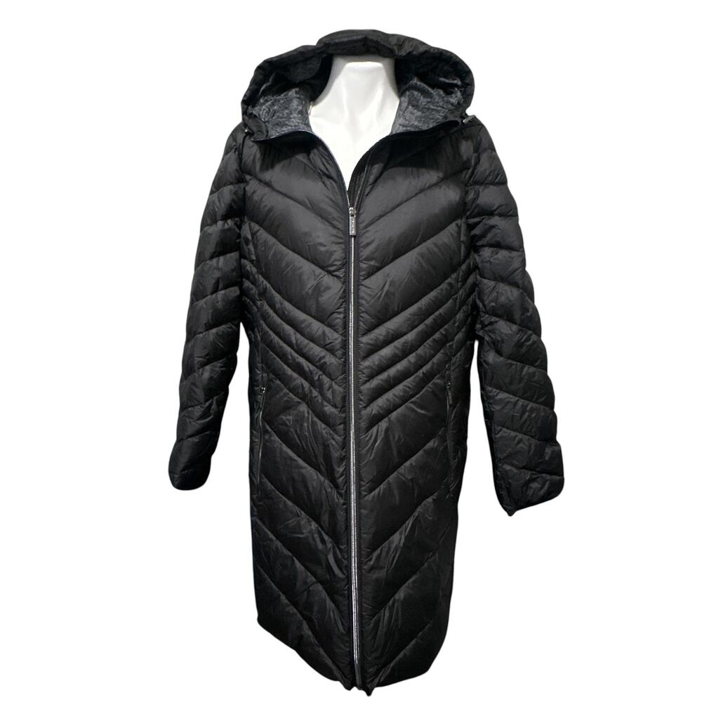 MICHAEL Michael Kors Women's Long Packable Down Puffer Coat Hooded Black XL NWT